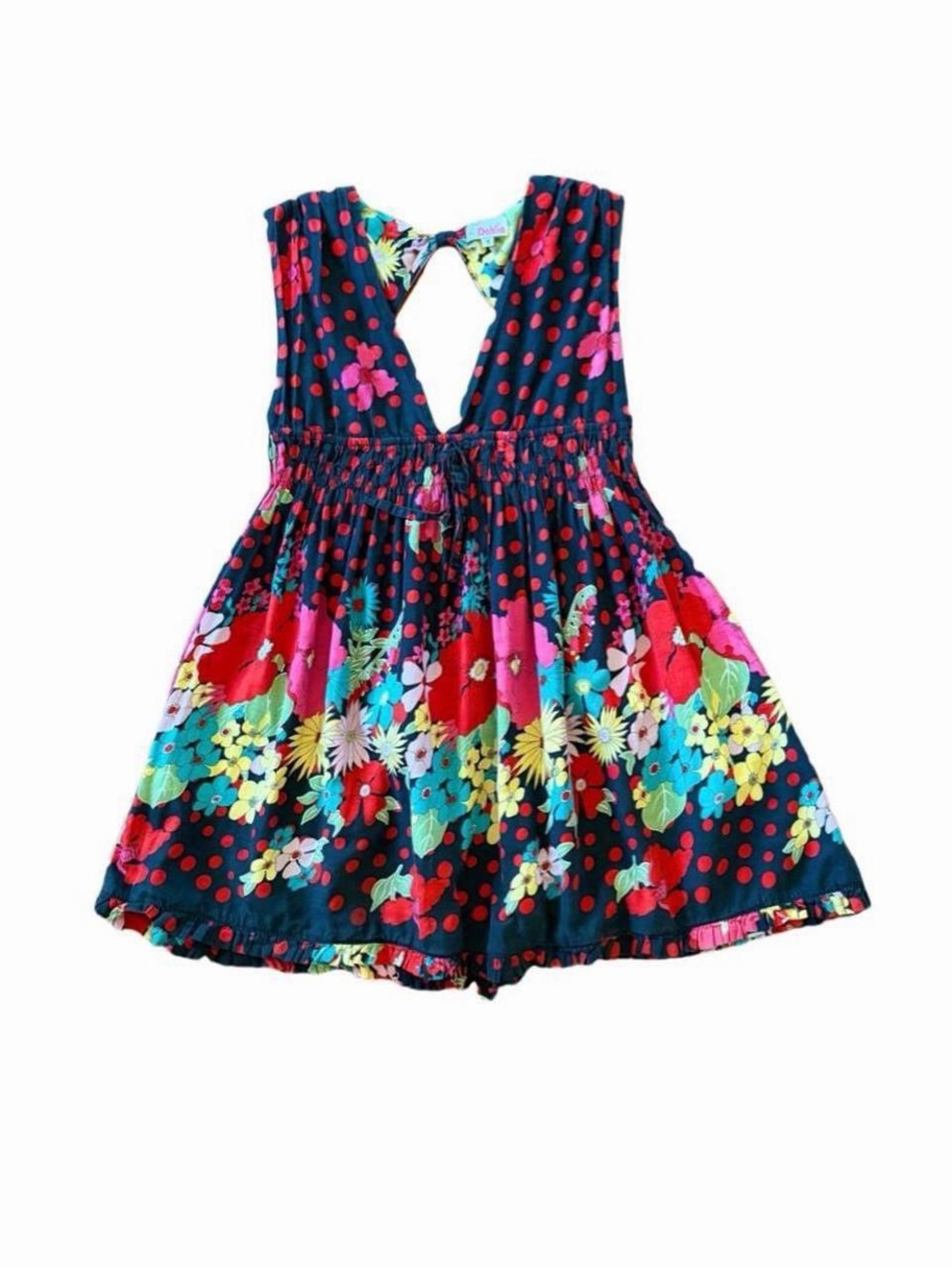 Vintage Y2K Floral Polka Dot Babydoll Mini Dress M